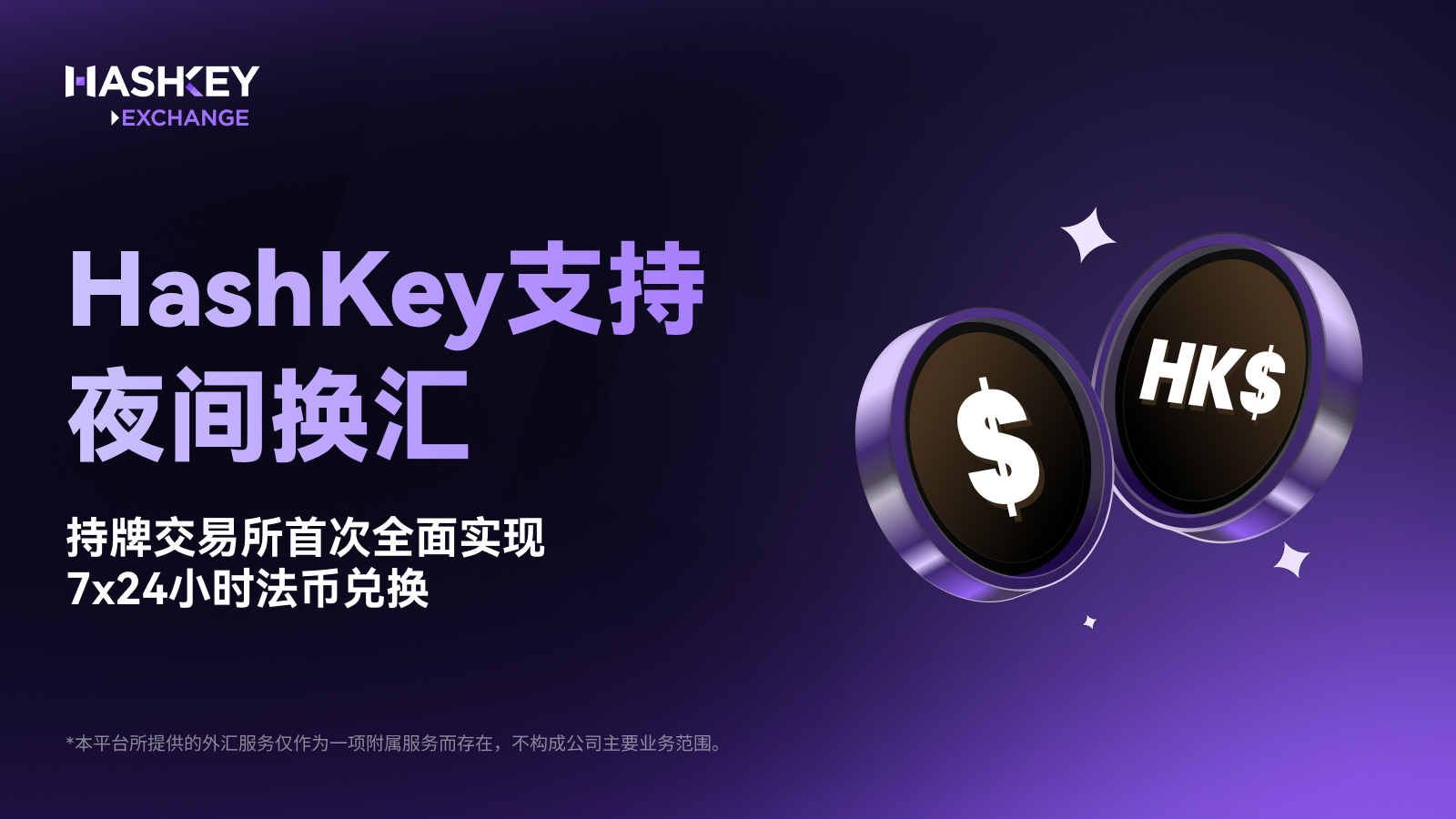 HashKey 支持夜间换汇，持牌交易所首次全面实现7x24 小时法币兑换