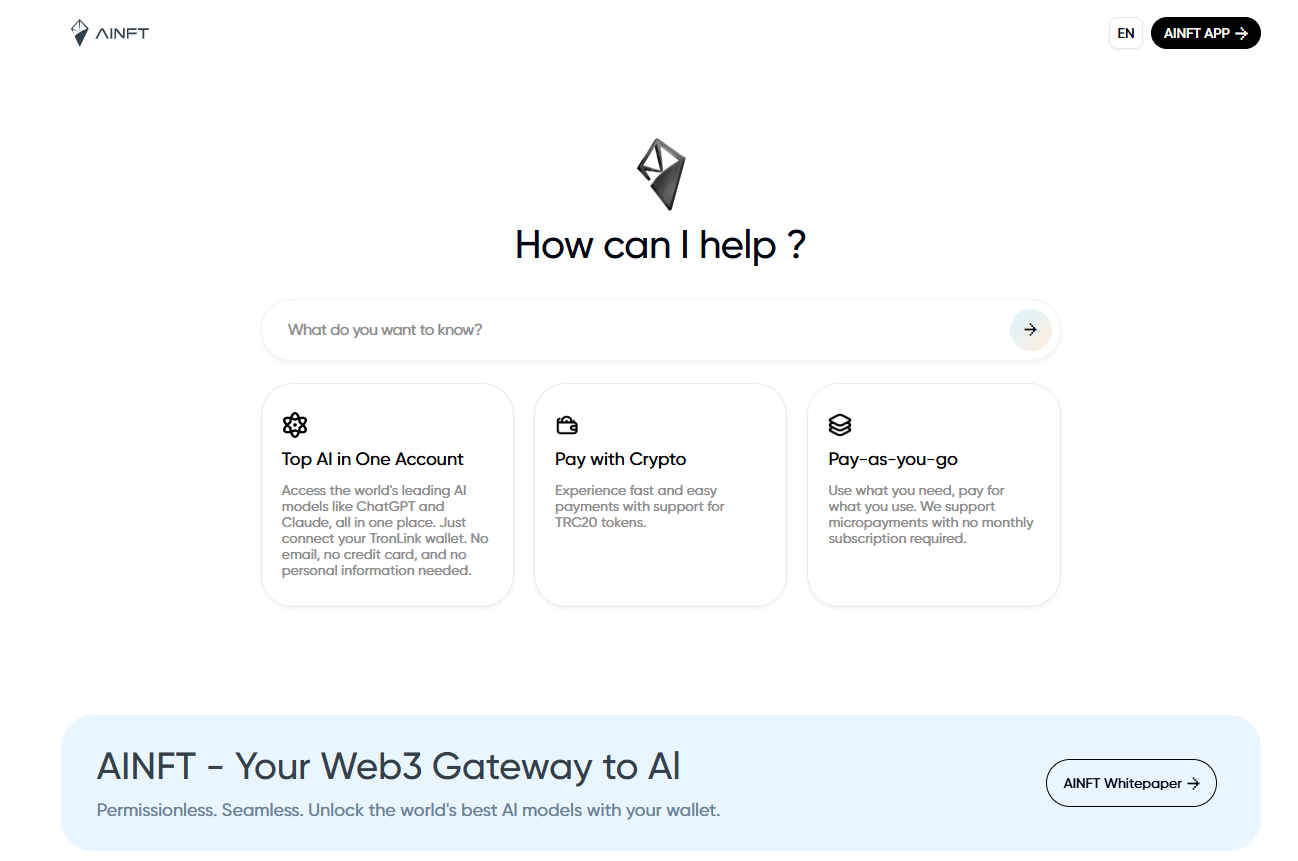 AINFT AI 聚合平台：一站式玩转主流AI 大模型，登录即赠百万免费积分