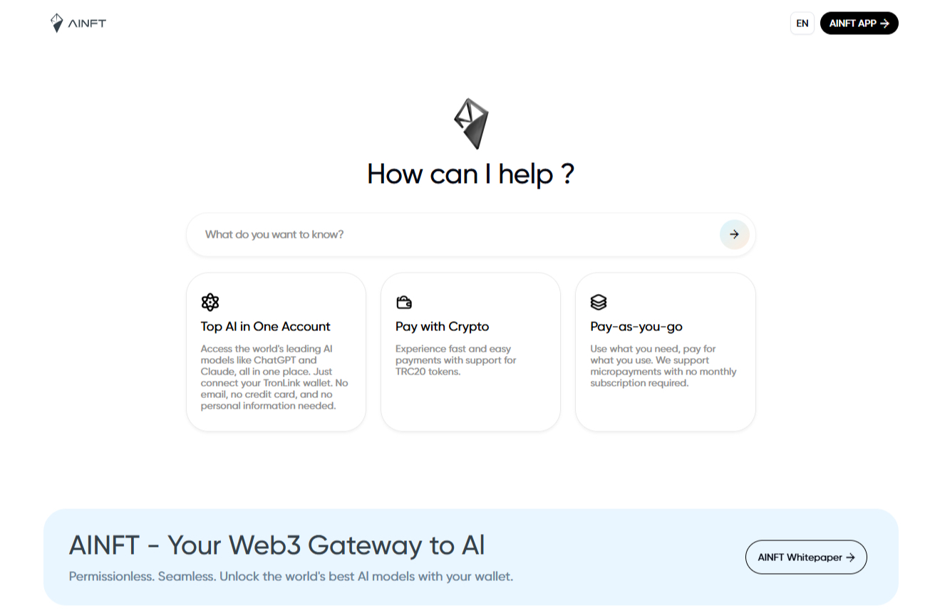 AINFT AI 聚合平台：一站式玩转主流AI 大模型，登录即赠百万免费积分