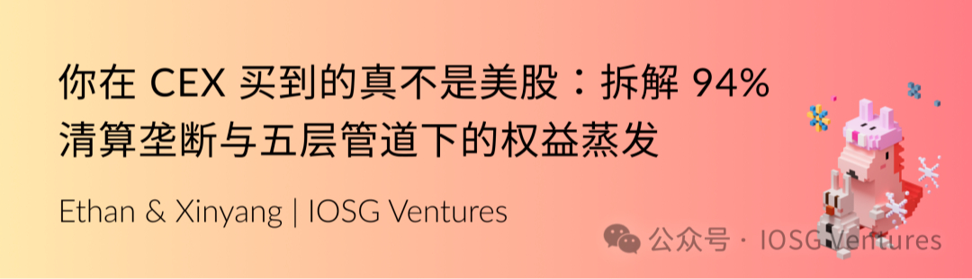 IOSG Weekly Brief｜你在 CEX 买到的真不是美股：拆解 94% 清算垄断与五层管道下的权益蒸发 #334